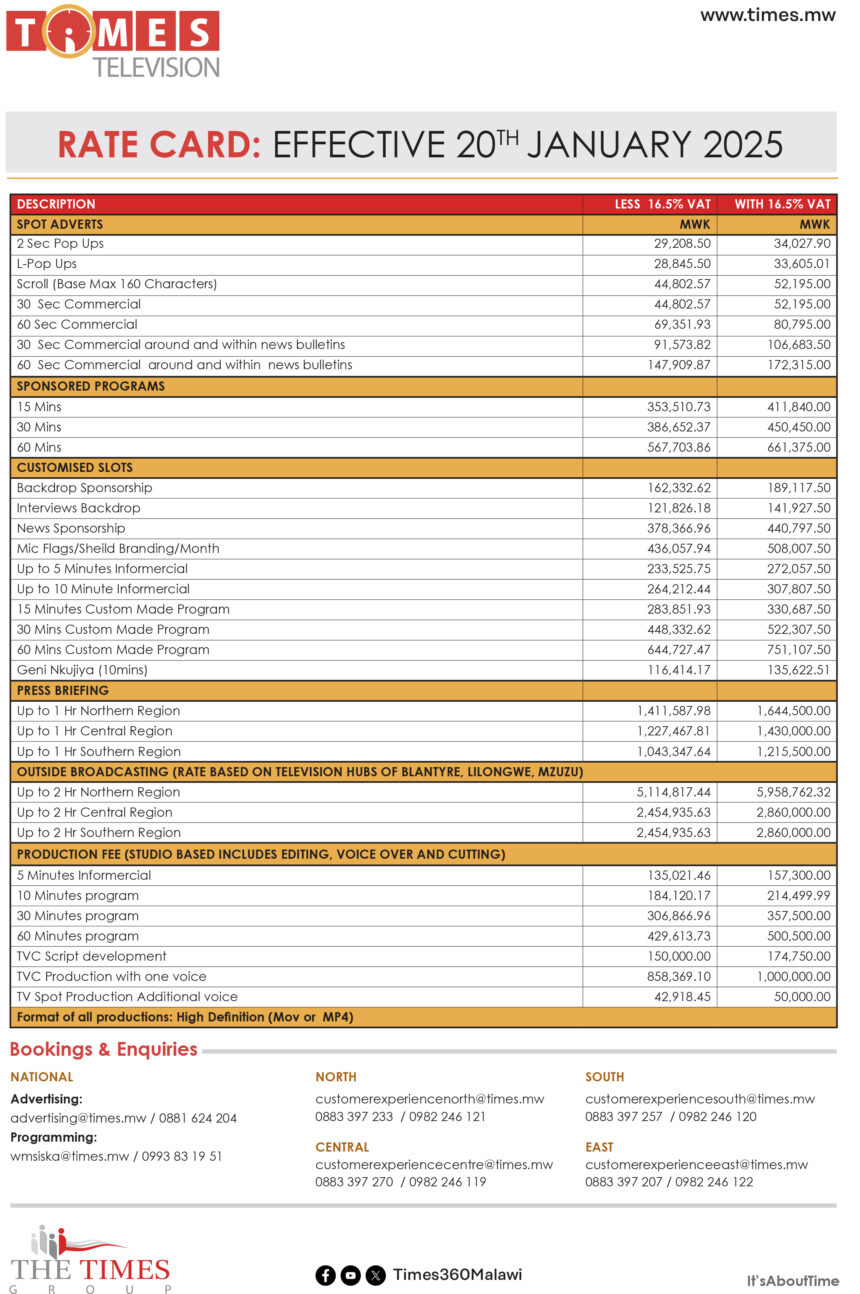 Times Television 2025 Rate Cards
